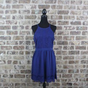 Francesca's Royal Blue Lace Accent Sleeveless Halter Neck MIdi Dress Womens M